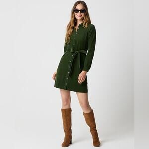 J Crew Long-sleeve corduroy shirt-dress in pine Size 12
